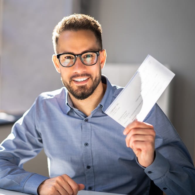 A lawyer producing a check